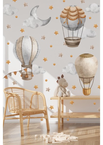 Bohem Retro Balonlar ve Yıldızlar Çocuk Bebek Odası Kreş Anaokulu Süsleme Sticker Seti Mat Yüzey modelleri