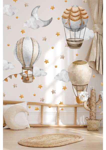 Bohem Retro Balonlar ve Yıldızlar Çocuk Bebek Odası Kreş Anaokulu Süsleme Sticker Seti Mat Yüzey fırsatları
