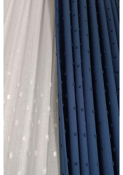 Taç Iskandinav Ponponlu Fon Perde Indigo 1x3 Sık Pile modelleri