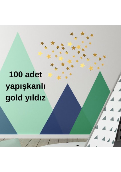 100LÜ Gold/silver Ayna Pleksi Yıldız Seti Kendinden Yapışkanlı Süs Çocuk Odası Duvar Dekorasyonu