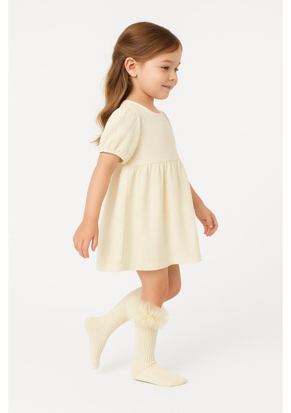 Kız Çocuk Diz Altı Tül Fırfır Detaylı Uzun Çorap | Parti, Doğum Günü, Özel Gün Çorabı