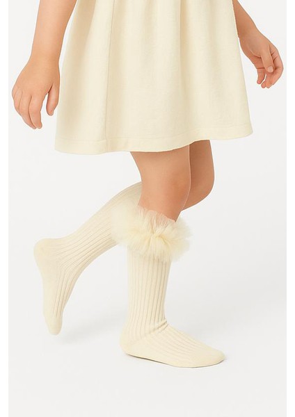 Kız Çocuk Diz Altı Tül Fırfır Detaylı Uzun Çorap | Parti, Doğum Günü, Özel Gün Çorabı fiyatları
