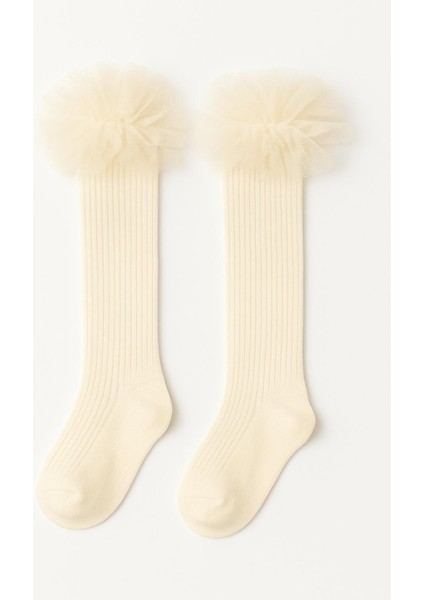Kız Çocuk Diz Altı Tül Fırfır Detaylı Uzun Çorap | Parti, Doğum Günü, Özel Gün Çorabı modelleri