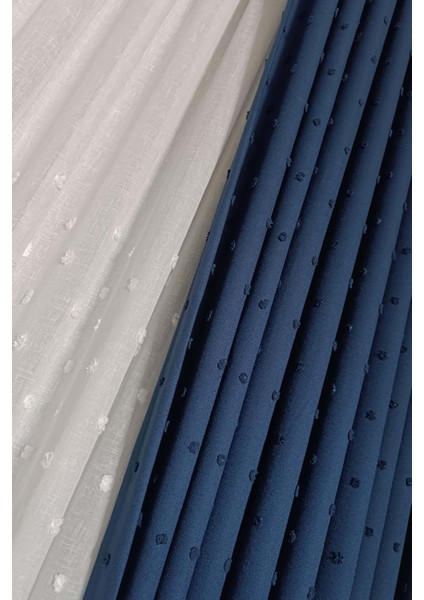 Taç Iskandinav Ponponlu Fon Perde Indigo 1x3 Sık Pile