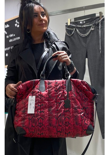 Kırmızı -Siyah Leopar Desenli Çanta