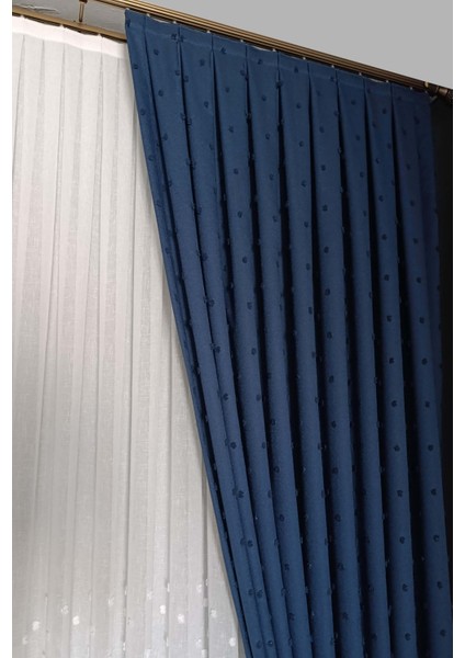 Taç Iskandinav Ponponlu Fon Perde Indigo 1x3 Sık Pile