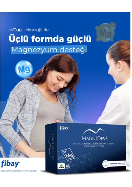Magnidevs 60 Kapsül Üçlü Form Sitrat, Biglisinat, Malat, Vitamin B6 İçeren Gıda Takviyesi