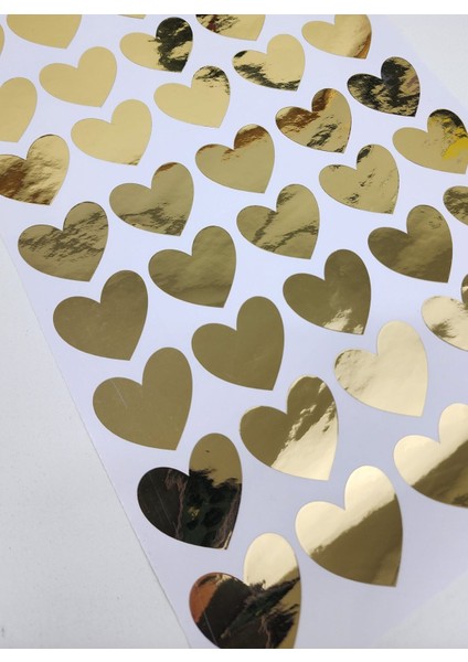 Yapışkanlı Sticker Kalp Şekilli Sticker Etiket Parlak Gold 40 Adet 3.5x3.5 cm