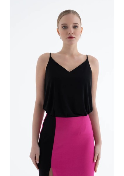 V Yaka Askılı Polyester Kumaş Kadın Atlet