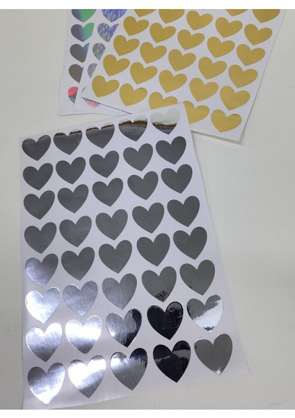 Yapışkanlı Sticker Kalp Şekilli Sticker Etiket Parlak Gümüş Renkli 40 Adet 3.5x3.5 cm fiyatları