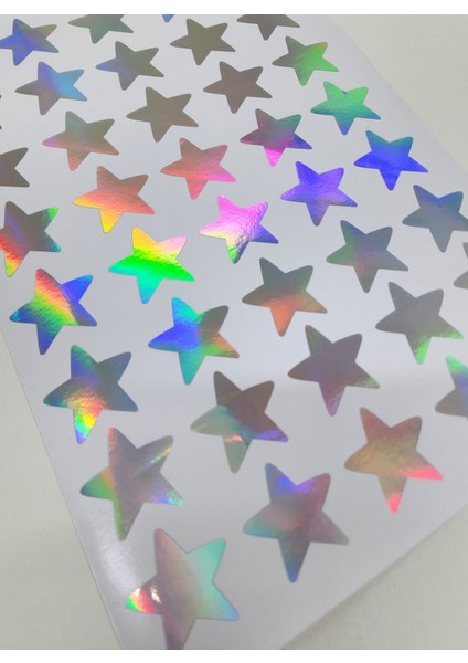 Yapışkanlı Sticker Yıldız Şekilli Sticker Etiket Gökkuşağı Renkli 40 Adet 3.5x3.5 cm