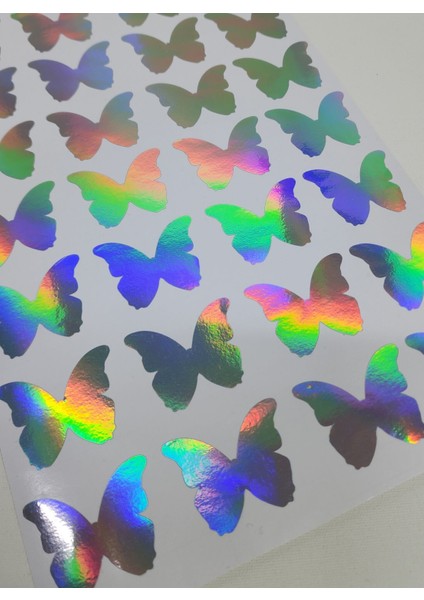 Yapışkanlı Sticker Kelebek Şekilli Sticker Etiket Gökkuşağı Renkli 28 Adet 3.5x4.5 cm