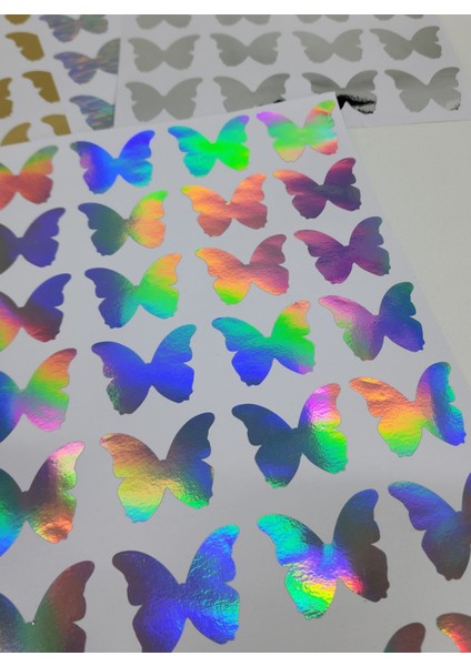 Yapışkanlı Sticker Kelebek Şekilli Sticker Etiket Gökkuşağı Renkli 28 Adet 3.5x4.5 cm fiyatları