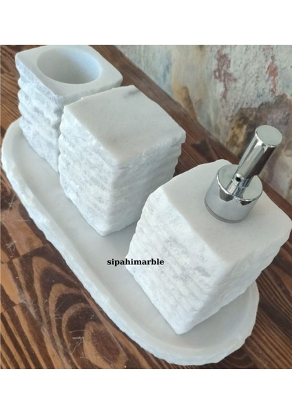 Beyaz Mermer 4'lü Modern Banyo Seti