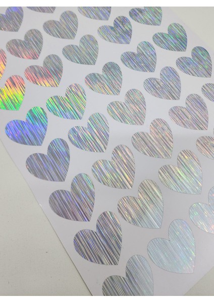 Yapışkanlı Sticker Kalp Şekilli Sticker Etiket Holografik Renkli 40 Adet 3.5x3.5 cm