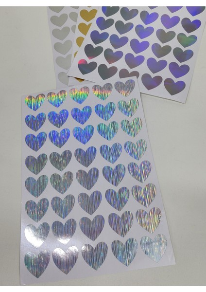 Yapışkanlı Sticker Kalp Şekilli Sticker Etiket Holografik Renkli 40 Adet 3.5x3.5 cm fiyatları