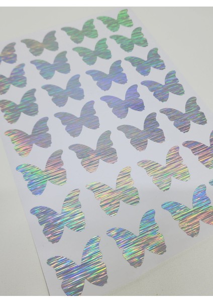 Yapışkanlı Sticker Kelebek Şekilli Sticker Etiket Holografik Renkli 28 Adet 3.5x4.5 cm