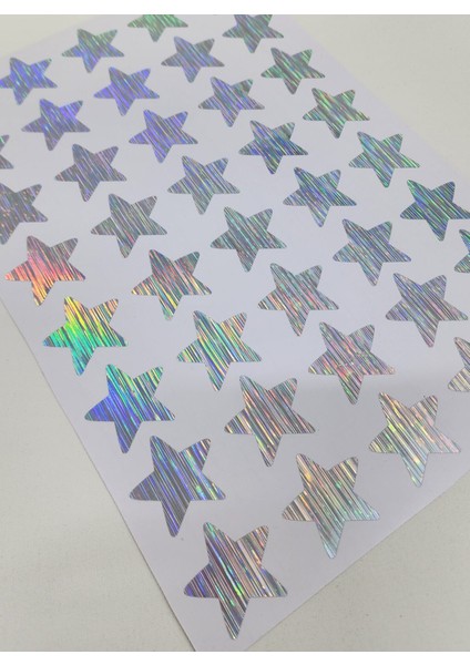 Yapışkanlı Sticker Yıldız Şekilli Sticker Etiket Holografik Renkli 40 Adet 3.5x3.5 cm