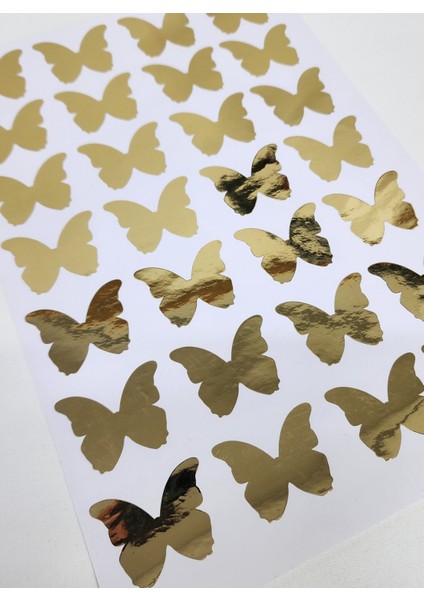Yapışkanlı Sticker Kelebek Şekilli Sticker Etiket Parlak Gold Renkli 28 Adet 3.5x4.5 cm fiyatları