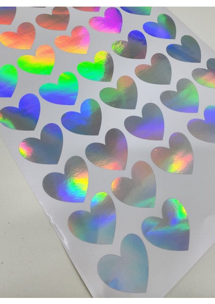 Yapışkanlı Sticker Kalp Şekilli Sticker Etiket Gökkuşağı Renkli 40 Adet 3.5x3.5 cm