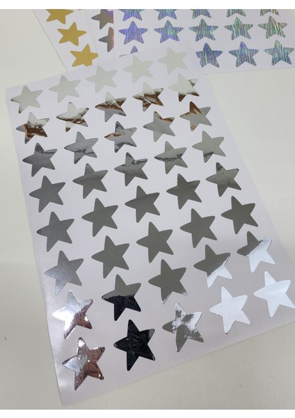 Yapışkanlı Sticker Yıldız Şekilli Sticker Etiket Parlak Gümüş Renkli 40 Adet 3.5x3.5 cm fiyatları