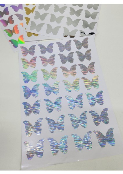 Yapışkanlı Sticker Kelebek Şekilli Sticker Etiket Holografik Renkli 28 Adet 3.5x4.5 cm fiyatları