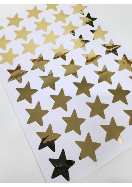 Yapışkanlı Sticker Yıldız Şekilli Sticker Etiket Parlak Gold Renkli 40 Adet 3.5x3.5 cm