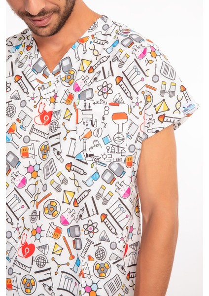 Renkli Laborant Desenli Likralı Hemşire Doktor Laboratuvar Scrubs Üniforma Takımı fiyatları