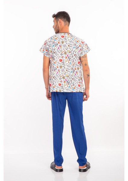 Renkli Laborant Desenli Likralı Hemşire Doktor Laboratuvar Scrubs Üniforma Takımı modelleri