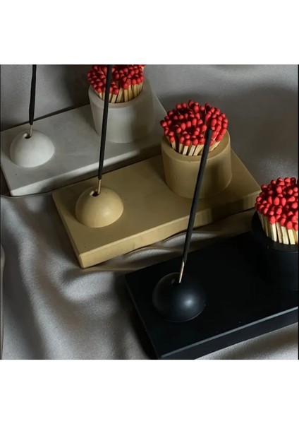 Aladağ Home 12 cm Beyaz Beton Tütsülük ve Kibritlik Seti - Şık ve Minimalist Tasarım