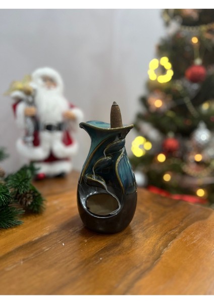 Seramik Alacalı Turkuaz Geri Akış Tütsülük 13CM Yükseklik -8 cm En