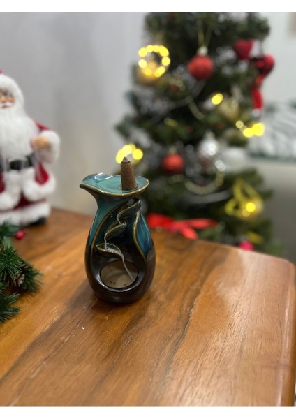 Seramik Alacalı Turkuaz Geri Akış Tütsülük 13CM Yükseklik -8 cm En fiyatları