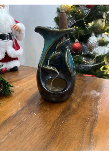 Seramik Alacalı Turkuaz Geri Akış Tütsülük 13CM Yükseklik -8 cm En modelleri