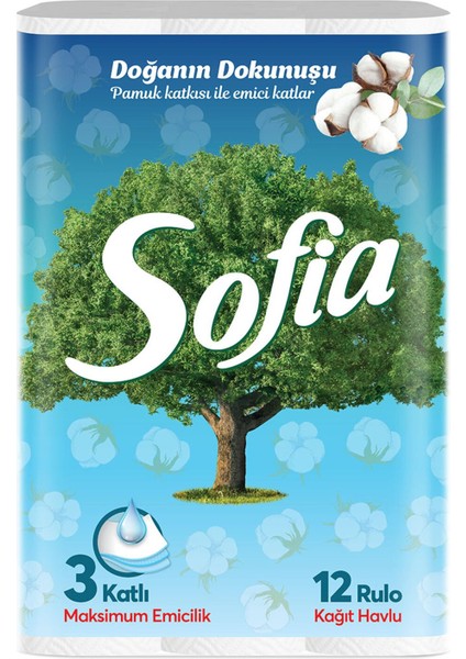 3 Katlı 12'li Rulo Kağıt Havlu + Sofia 3 Katlı 12'li Tuvalet Kağıdı--(2'li Set)