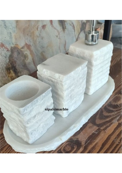 Beyaz Mermer 4'lü Modern Banyo Seti