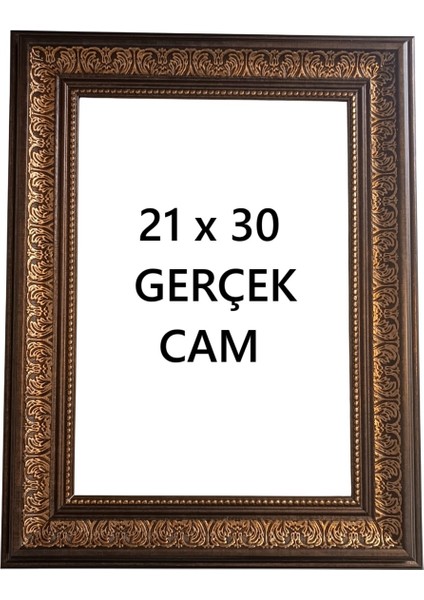A4 Belge Diploma Sertifika Çerçevesi 21 x 30 Gerçek Cam Dekoratif Kahve Rengi Gold Çerçeve