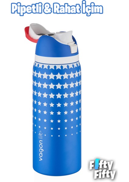 1000 ml Tek Kapak Çift Kullanım Pipetli/pipetsiz Taşıma Kulplu Çelik Termos -FFVGN045ML1000DESENLI