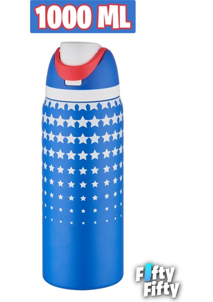 1000 ml Tek Kapak Çift Kullanım Pipetli/pipetsiz Taşıma Kulplu Çelik Termos -FFVGN045ML1000DESENLI