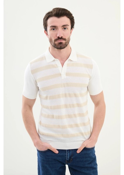 Çizgili Slim Fit Polo Yaka Erkek Triko T-Shirt