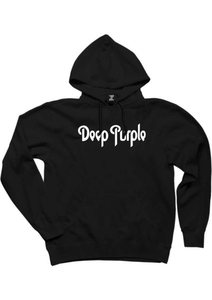 Deep Purple Text Siyah Kapşonlu Sweatshirt Hoodie