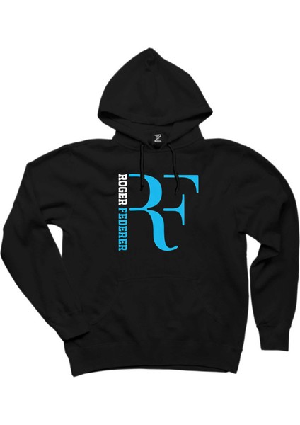 Roger Federer Blue Logo Siyah Kapşonlu Sweatshirt Hoodie