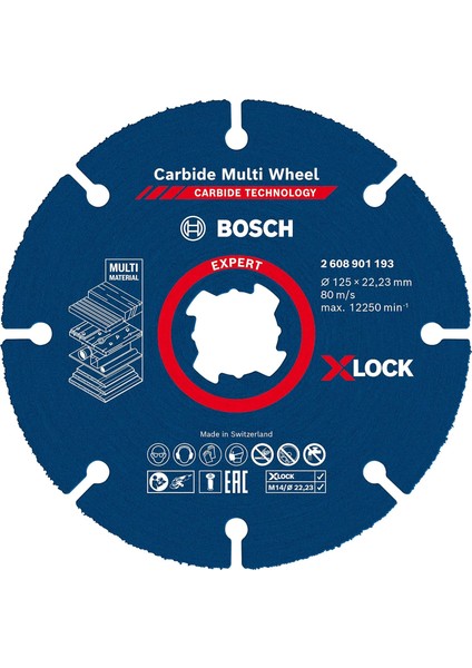 Menashop Metrashop Professional 1x Expert Carbide Multi Wheel X-Lock Kesici Diskler (Sert Ahşap, Çivili Ahşap, Plastik, Alçıpan Panel, Ø 125 Mm, Aksesuar Küçük Avuç Taşlama Makinesi)