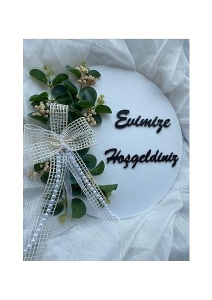 Kapı Süsü Evimize Hoşgeldiniz Ahşap Okaliptus Yaprağı Beyaz Hediyelik 23-1 Beyaz modelleri