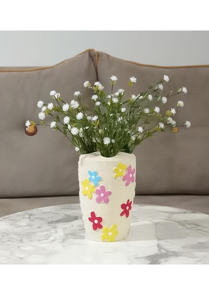 Menashop Metrashop Dahil,vazo Dahil,vazoda Çiçek,beyaz Yapay Çiçek,vazo Dekoratif Renkli Papatyalı Poliresin 5X5X16CM