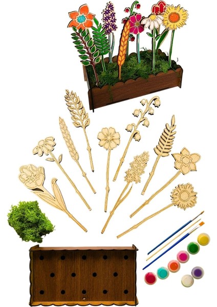 Menashop Metrashop Inside Ahşap Boyama Seti, Çiçek Desenleri, 18-20 Cm, 10 Parça (10'lu Standlı)