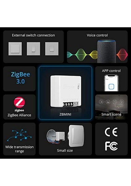 Menashop Zigbee Mini Smart Switch, 2 Yönlü Işık Anahtarı, Alexa, Smartthings Hub ve Sonoff Zbbridge ile Uyumlu, Zigbee 3.0 Ağ Geçidi Hub Gerekli -A Insan Cihazı Sertifikalı