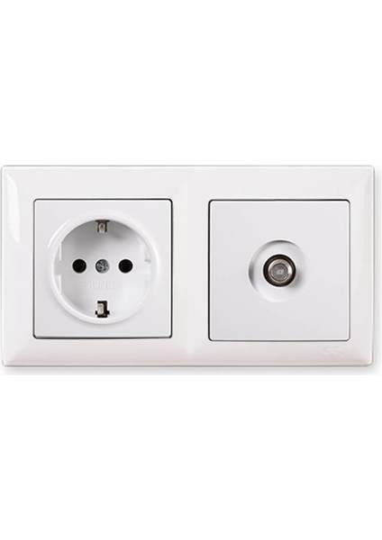 Menashop Visage Beyaz 2'li Set Topraklı Priz ve Telefon Nümeris Cat3 Set