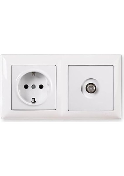 Menashop Visage Beyaz 2'li Set Topraklı Priz ve Telefon Nümeris Cat3 Set