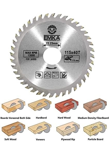 Menashop Metrashop Emka Ahşap Kesme Sunta Testeresi 115 mm 40 Diş