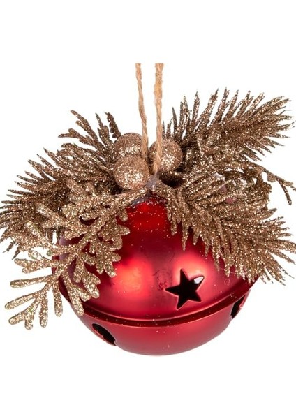 Yılbaşı Ağaç Süsü Çıngıraklı Yılbaşı Topu 3'lü Set Kırmızı-Gold 8 cm .